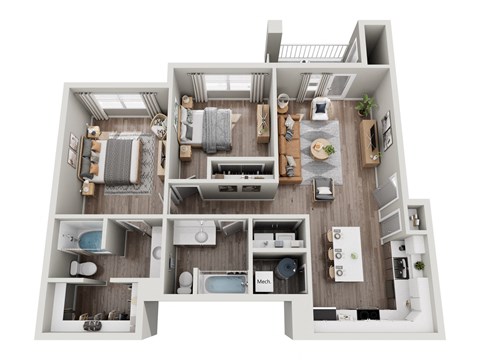 Floor plan for 2 beds, 2 baths, 1022 sqft