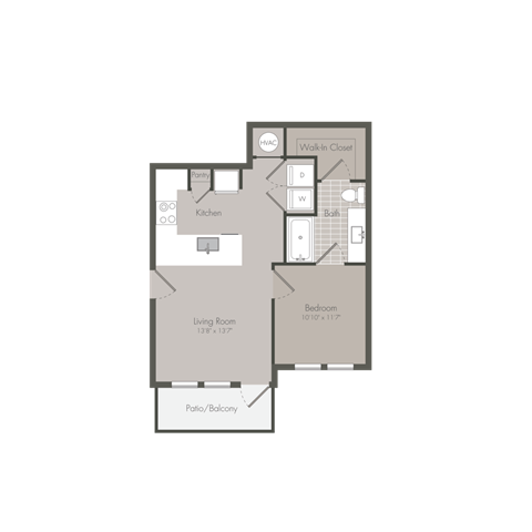 Floor plan for 1 bed, 1 bath, 694 sqft