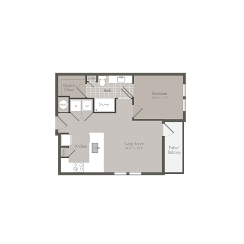 Floor plan for 1 bed, 1 bath, 760 sqft