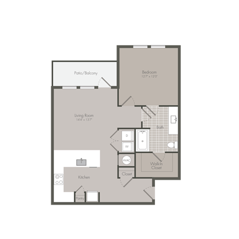 Floor plan for 1 bed, 1 bath, 795 sqft