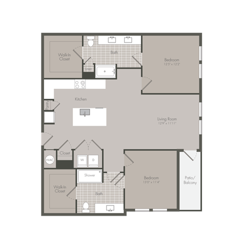 Floor plan for 3 beds, 2 baths, 1239 sqft