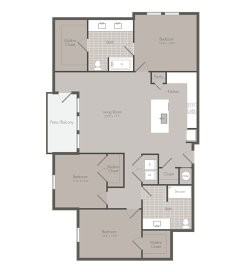 Floor plan for 3 beds, 2 baths, 1458 sqft