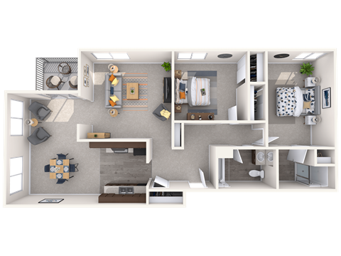 Floor plan for 2 beds, 2 baths, 1160 sqft