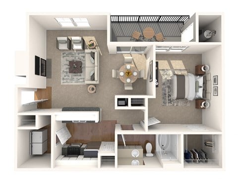 Floor plan for 1 bed, 1 bath, 798 sqft