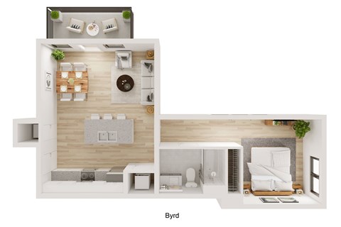 Floor plan for 1 bed, 1 bath, 648 sqft