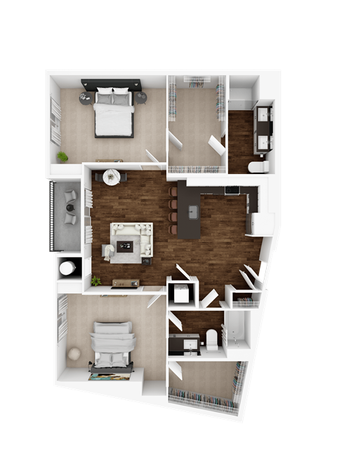 Floor plan for 2 beds, 2 baths, 1253 sqft