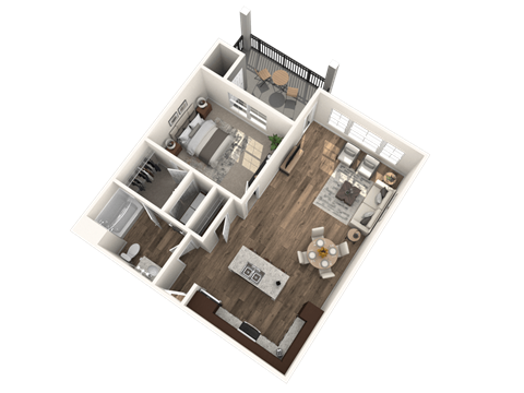 Floor plan for 1 bed, 1 bath, 838 sqft