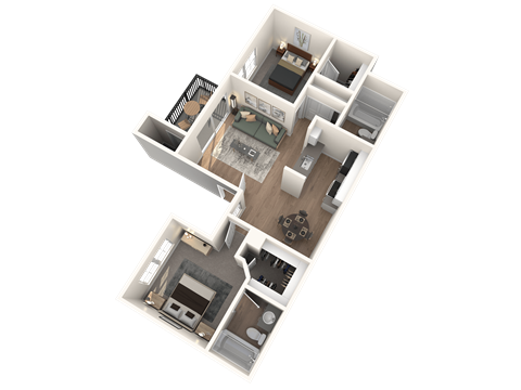 Floor plan for 2 beds, 2 baths, 840 sqft