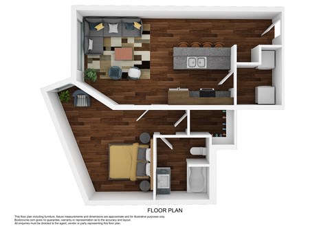 Floor plan for 1 bed, 1 bath, 695 sqft