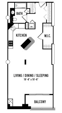Floor plan for studio, 1 bath, 936 sqft