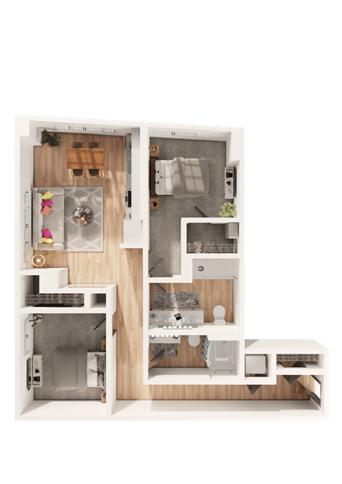 Floor plan for 2 beds, 2 baths, 1098 sqft