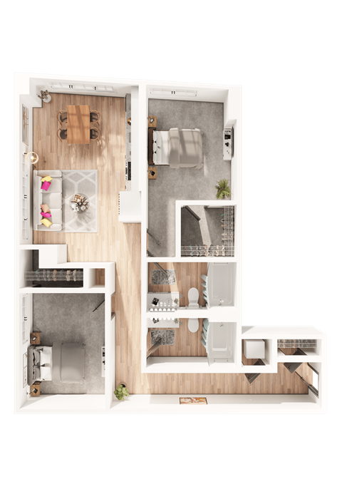 Floor plan for 2 beds, 2 baths, 1098 sqft