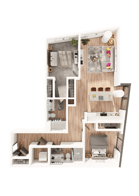 Floor plan for 2 beds, 2 baths, 1177 sqft
