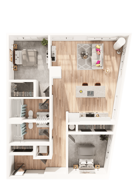 Floor plan for 2 beds, 2 baths, 1116 sqft
