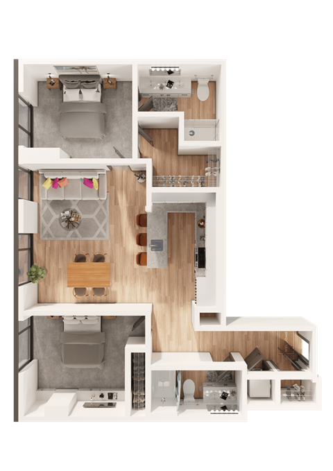 Floor plan for 2 beds, 2 baths, 1070 sqft