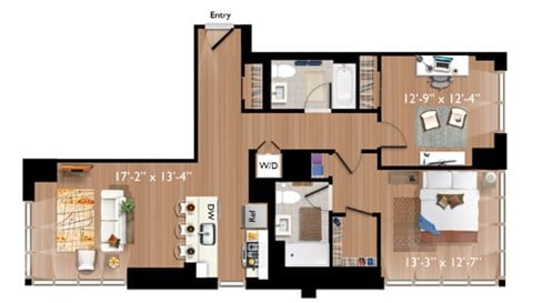 Floor plan for 2 beds, 2 baths, 1205 sqft