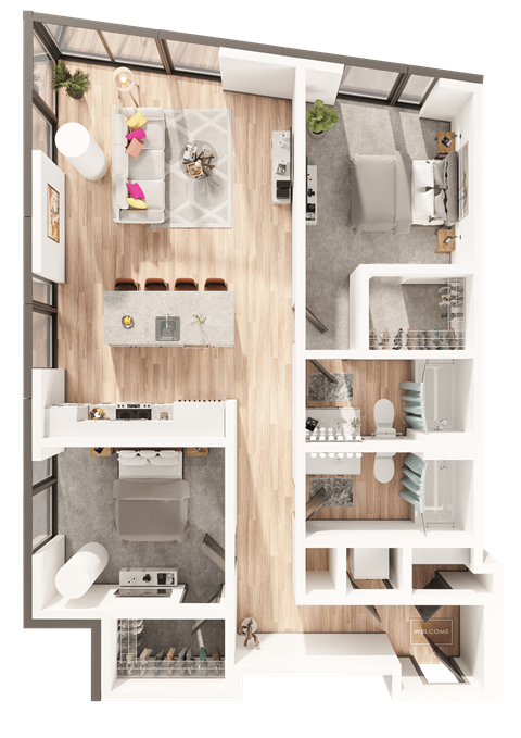 Floor plan for 2 beds, 2 baths, 1165 sqft