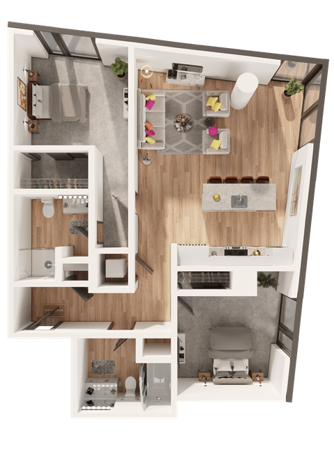 Floor plan for 2 beds, 2 baths, 1031 sqft