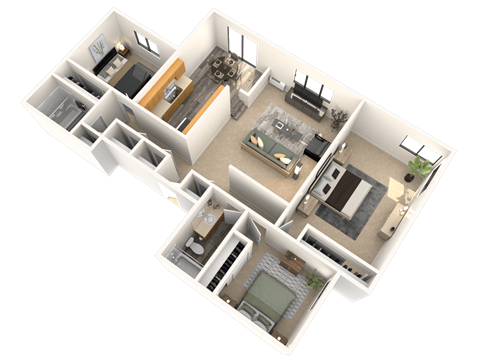 Floor plan for 3 beds, 2 baths, 1300 sqft