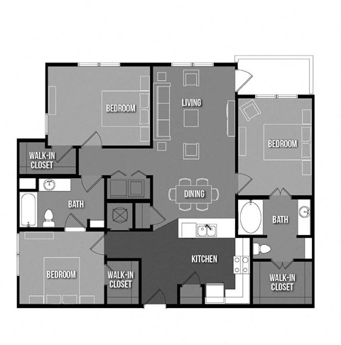 Floor plan for 3 beds, 2 baths, 1352 sqft