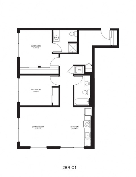 Floor plan for 2 beds, 2 baths, 1022 sqft