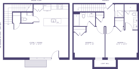 Floor plan for 2 beds, 2 baths, 1340 sqft