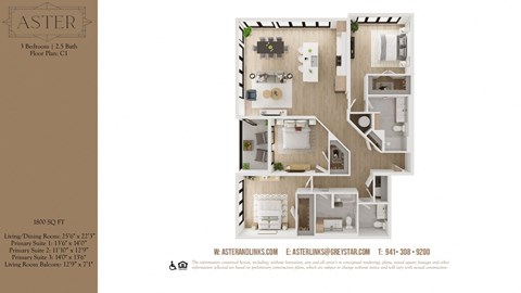 Floor plan for 3 beds, 2.5 baths, 1800 sqft