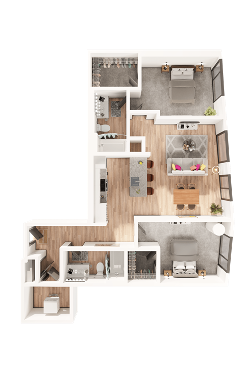 Floor plan for 2 beds, 2 baths, 1108 sqft