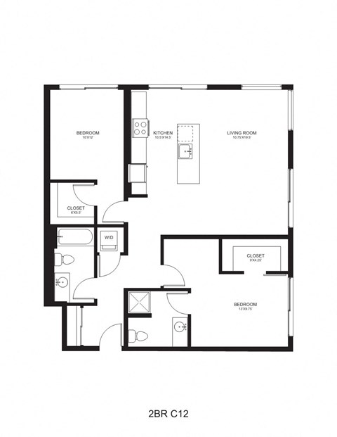 Floor plan for 2 beds, 2 baths, 1160 sqft