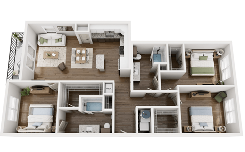 Floor plan for 3 beds, 2 baths, 1391 sqft