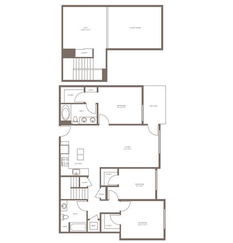 Floor plan for 3 beds, 2 baths, 1463 sqft