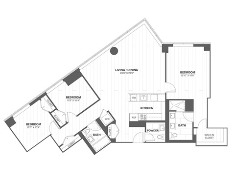 Floor plan for 3 beds, 2.5 baths, 1534 sqft