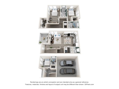 Floor plan for 3 beds, 3.5 baths, 1888 sqft