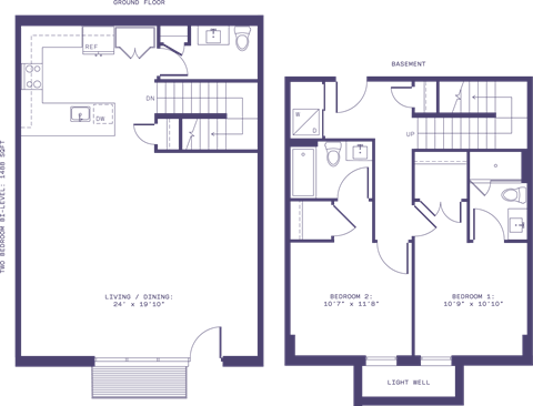 Floor plan for 2 beds, 2 baths, 1488 sqft