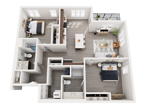 Floor plan for 2 beds, 2 baths, 1141 sqft