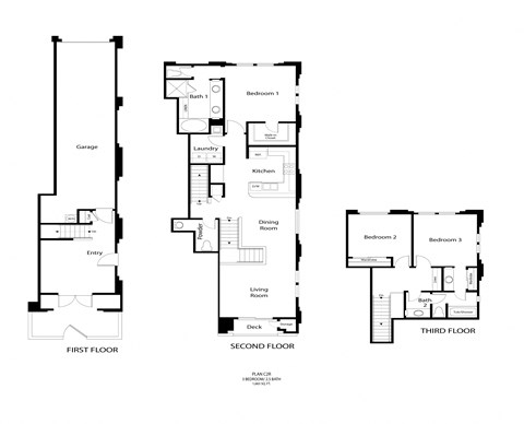 Floor plan for 3 beds, 2 baths, 1665 sqft