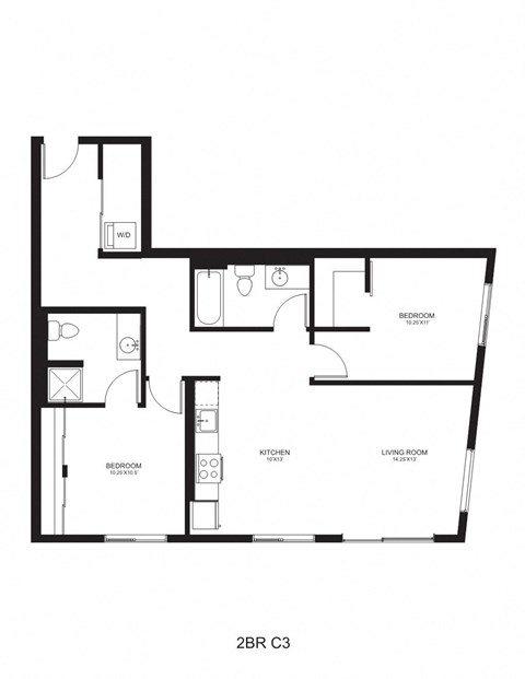 Floor plan for 2 beds, 2 baths, 1044 sqft
