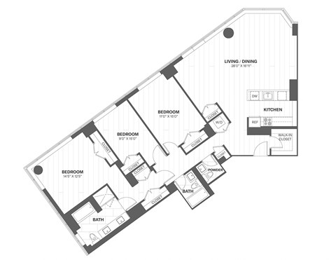 Floor plan for 3 beds, 2.5 baths, 1650 sqft