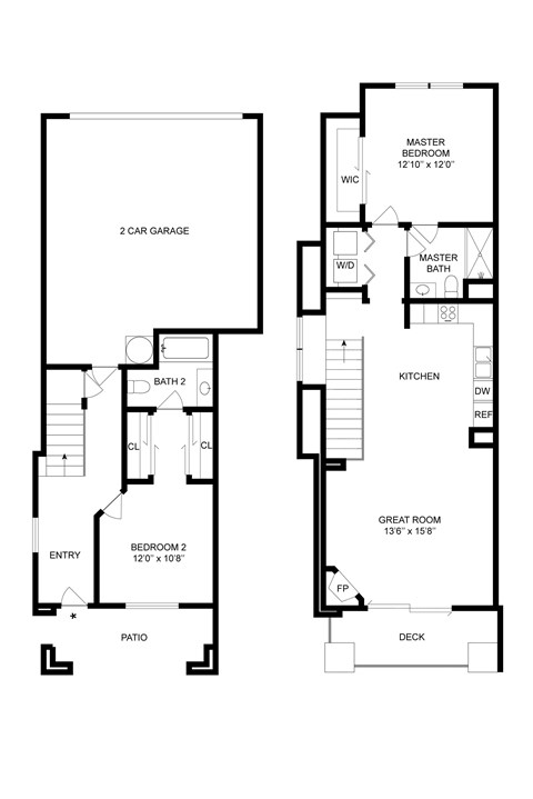 Floor plan for 2 beds, 2 baths, 1121 sqft