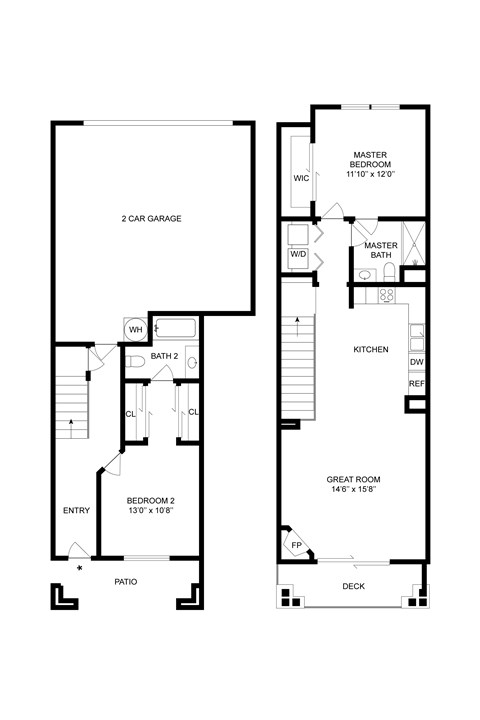 Floor plan for 2 beds, 2 baths, 1124 sqft