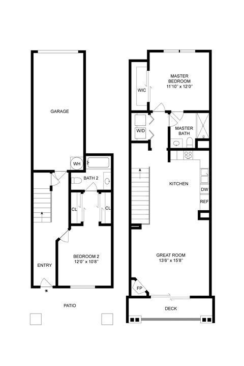 Floor plan for 2 beds, 2 baths, 1095 sqft