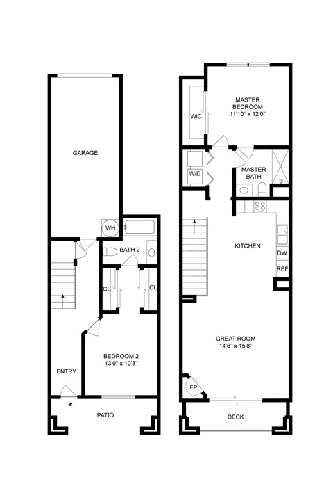 Floor plan for 2 beds, 2 baths, 1124 sqft