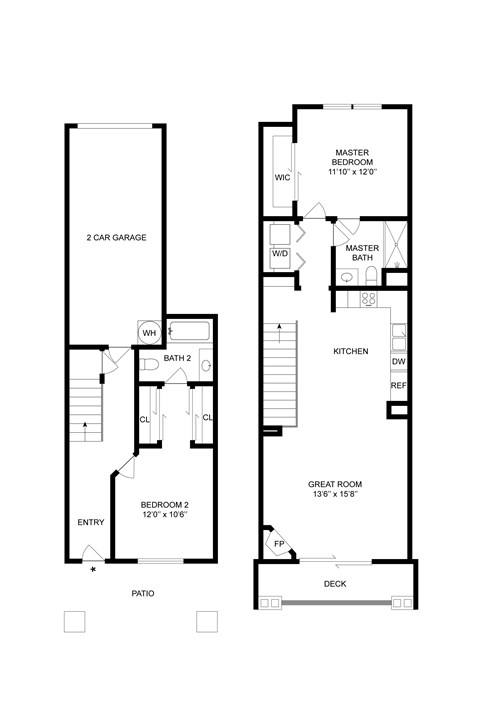 Floor plan for 2 beds, 2 baths, 1095 sqft