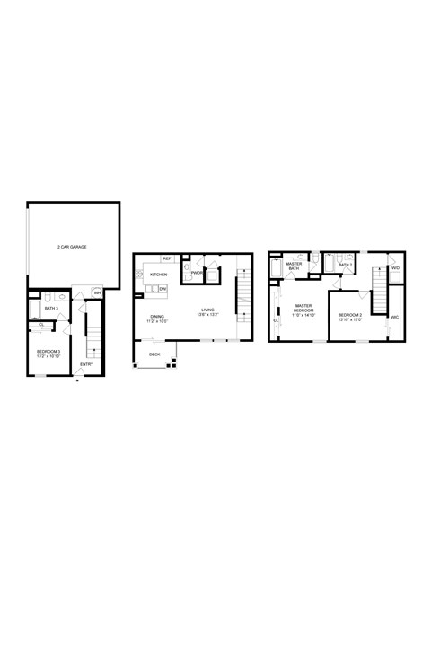 Floor plan for 3 beds, 3 baths, 1621 sqft