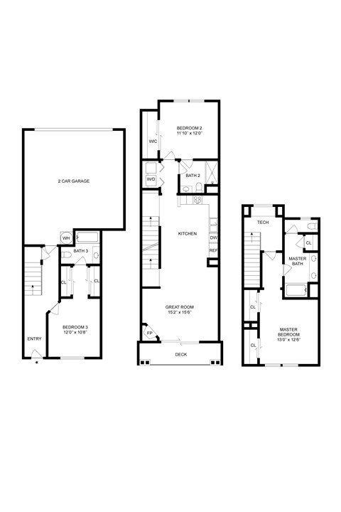 Floor plan for 3 beds, 3 baths, 1583 sqft
