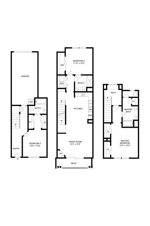 Floor plan for 3 beds, 3 baths, 1583 sqft