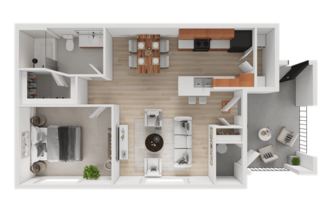 Floor plan for 1 bed, 1 bath, 740 sqft