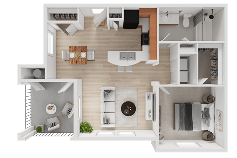 Floor plan for 1 bed, 1 bath, 765 sqft
