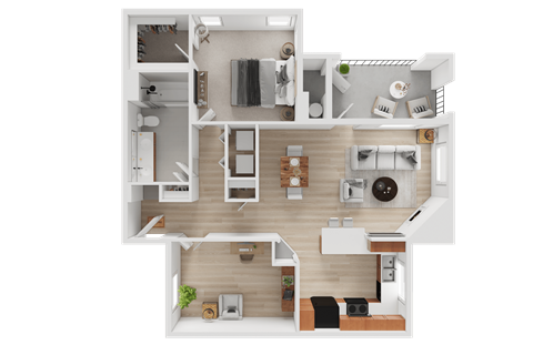 Floor plan for 1 bed, 1 bath, 1004 sqft