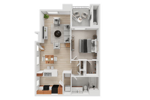 Floor plan for 1 bed, 1 bath, 795 sqft